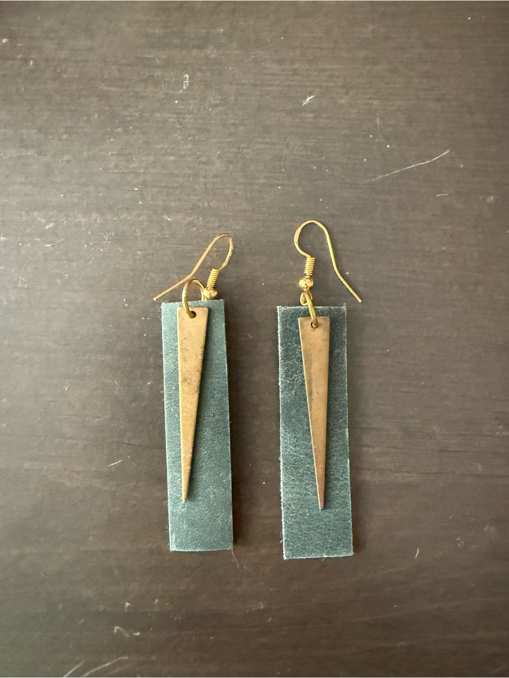 Francesca's Teal Rectangle Leather Earrings with Gold Spikes